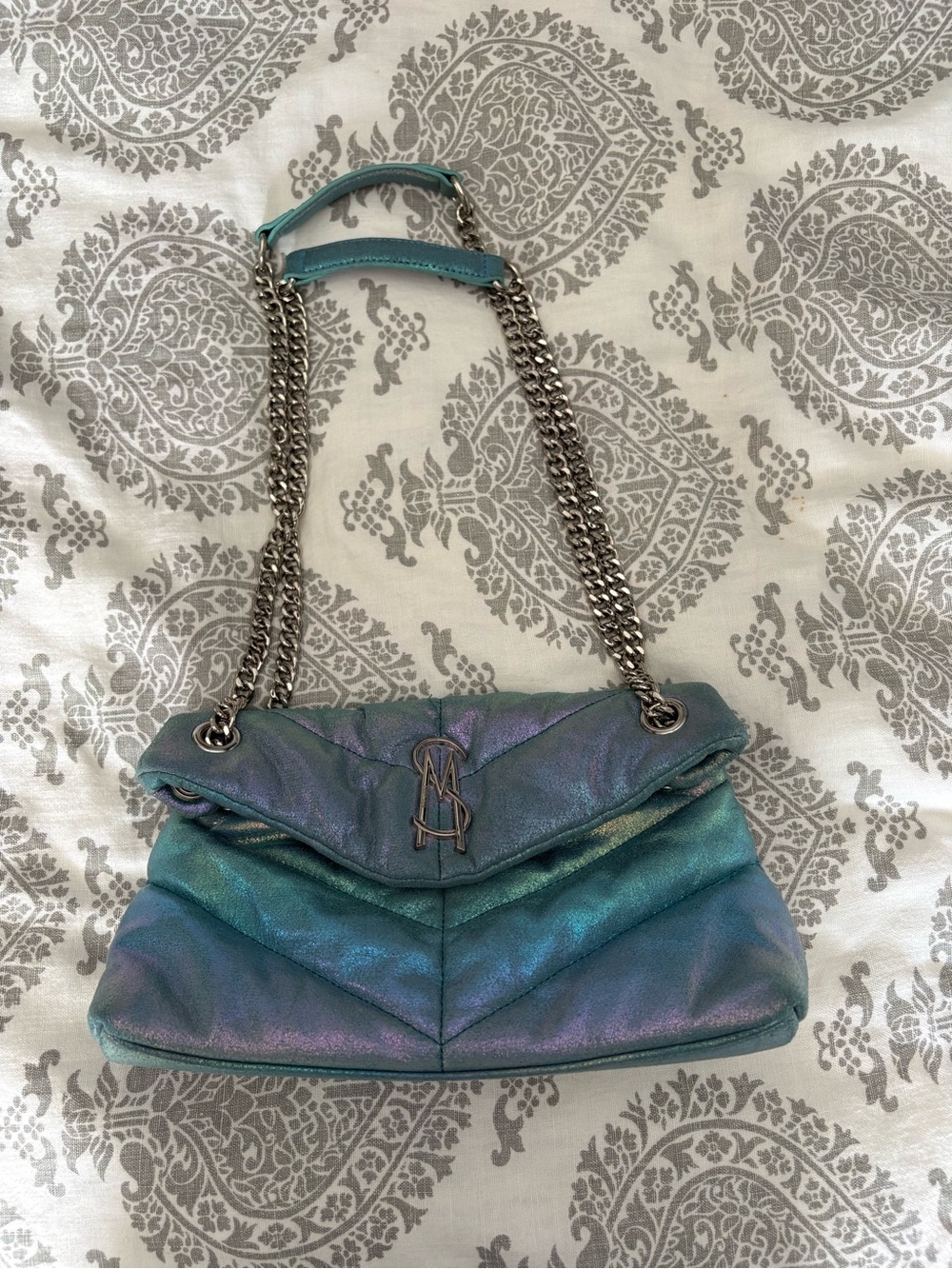 Steve Madden Iridescent Blue Metallic Chain Shoulder Bag